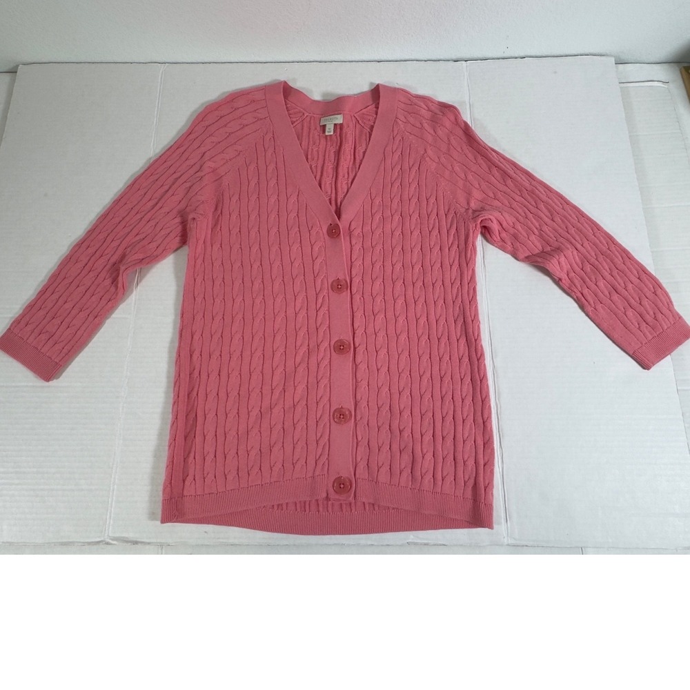 Talbots Cardigan Sweater Womens‎ SP Pink Cable Knit V-Neck Cotton Preppy Coastal